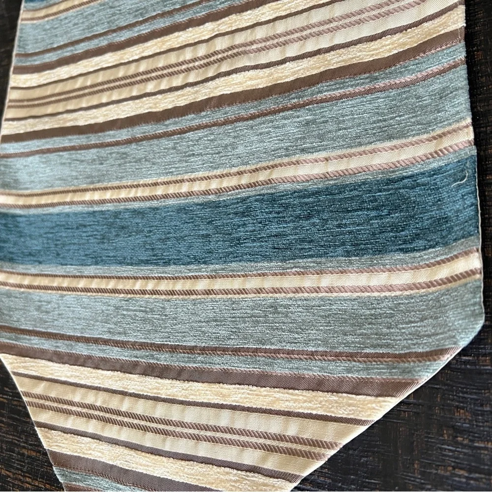 Table Runner Striped Satin Seascape Coastal Blues Cream Pointed 70